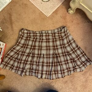 Eesome Brown Plaid Skater Skirt